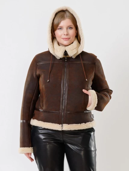 Демисезонный комплект женский: Дубленка 205 + Брюки 03, коричневый/черный, р. 44, арт. 111255-3