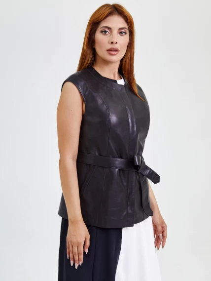 Женский жилет из натуральной кожи премиум класса 04, черный, размер 50, артикул 91720-1