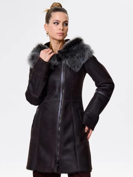 Женская дубленка косуха с капюшоном из тосканы 283, коричневая, размер 44, артикул 13492-0