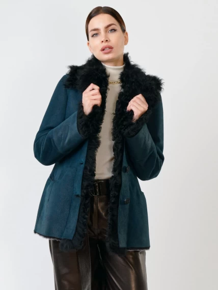 Короткая женская дубленка с овчиной тиградо 289, синяя, размер 42, артикул 61780-2