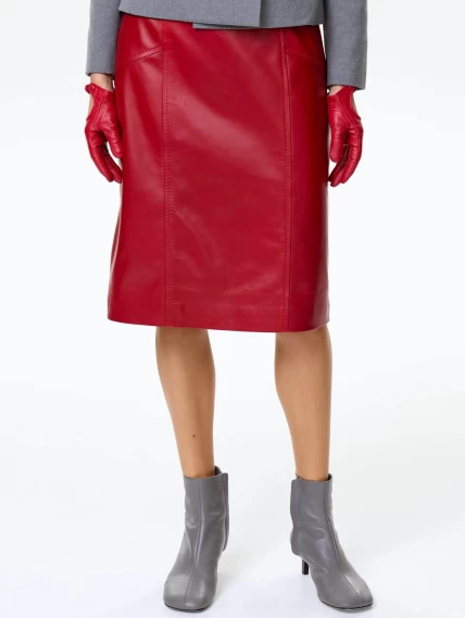 Юбка карандаш из натуральной кожи 06, красная, размер 46, артикул 85380-4