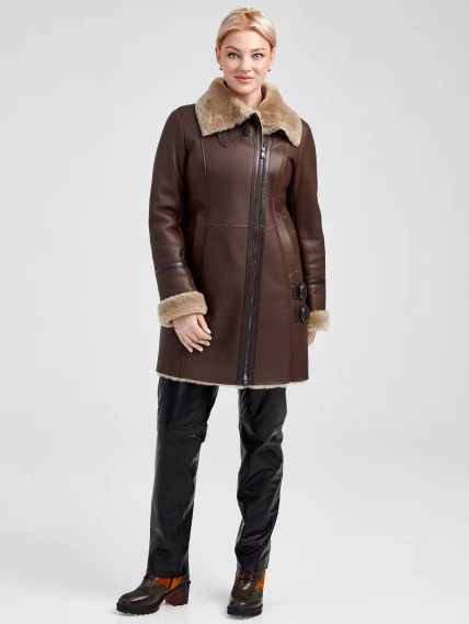 Зимний комплект женский: Дубленка 206 + Брюки 04, коричневый/черный, р. 48, арт. 111340-1