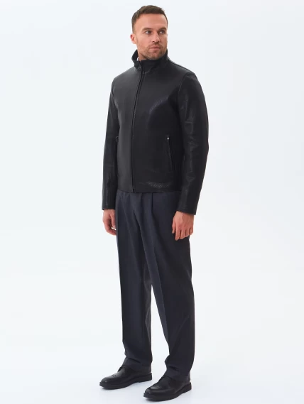 Короткая мужская кожаная куртка 2010-9, черная, размер 46, артикул 29250-1