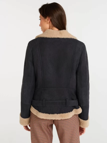 Короткая женская дубленка косуха из керли 201, синяя, размер 44, артикул 61272-4