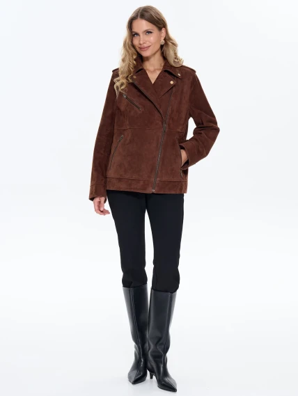 Замшевая женская куртка косуха премиум класса 3079з, коньячная, размер 44, артикул 24710-6