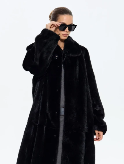 Длинная женская шуба из меха норки М-102- 317, черная, размер 60, артикул 65410-7