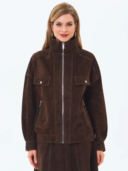 Женская замшевая куртка премиум класса 3087з, коричневая, размер 46, артикул 24690-4