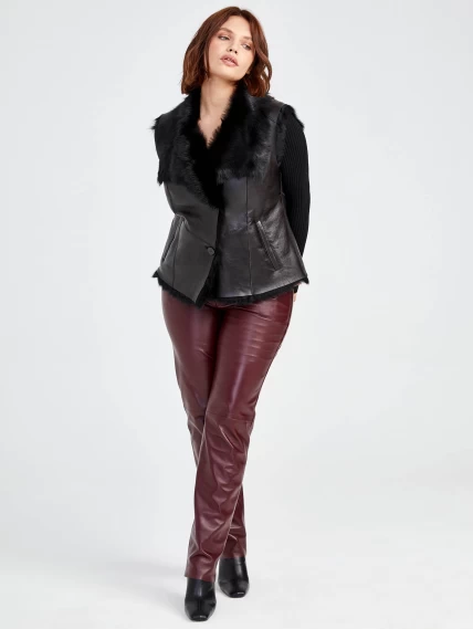 Демисезонный комплект женский: Меховой жилет 06 _1 + Брюки 02, черный/бордовый, р. 44, арт. 111350-1