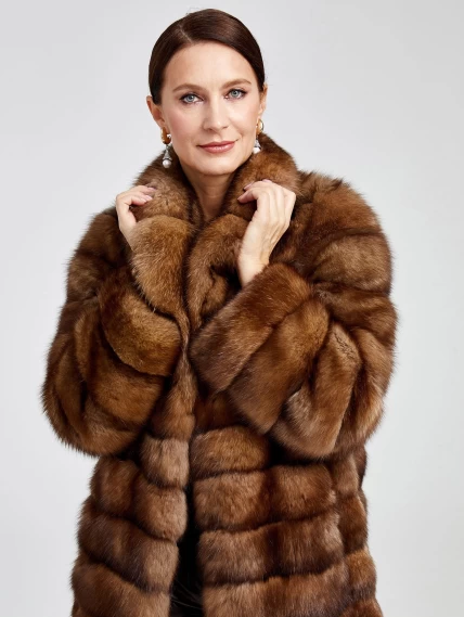 Зимний комплект женский: Шуба из меха соболя Лола + Брюки 03, коричневый/черный, р. 44, арт. 111344-6