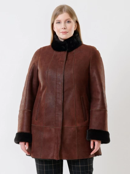 Женская дубленка на молнии с воротником стойкой 267, виски, размер 44, артикул 61170-1
