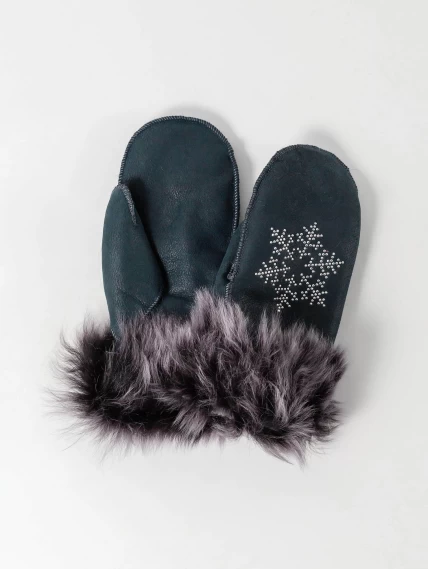 Синие варежки-снежинка из овчины меховой женские, размер One Size, артикул 20440-0