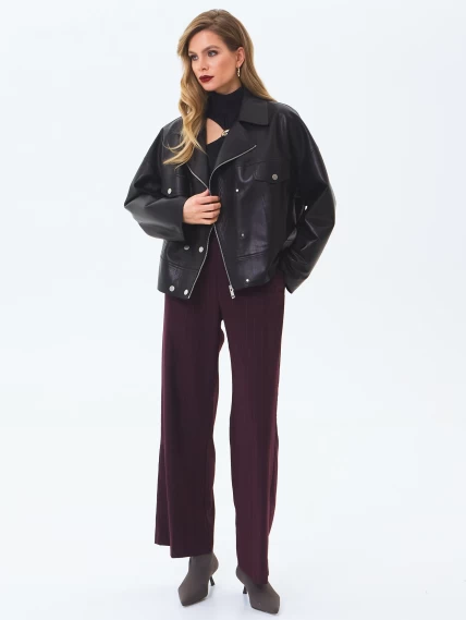 Короткая женская кожаная куртка косуха премиум класса 3085, черная, размер 46, артикул 24610-6