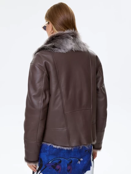 Короткое женское полупальто из натуральной овчины тоскана премиум класса 2049, коричневое, размер 48, артикул 64420-6