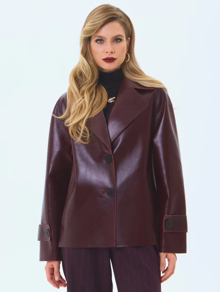 Бордовый кожаный женский пиджак премиум класса 3097, размер 48, артикул 24310-7