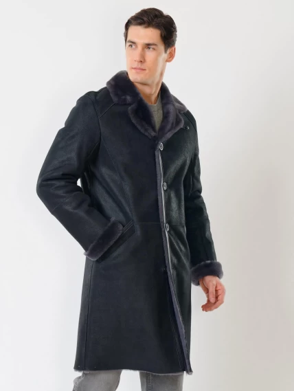 Длинная классическая мужская дубленка премиум класса 407, черная, размер 50, артикул 70441-1
