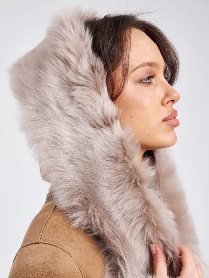 Женское пальто из натуральной овчины с капюшоном 132, бежевое, размер 44, артикул 62860-0