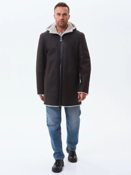Длинная мужская дубленка из натуральной овчины премиум класса 438, коричневая, размер 48, артикул 41180-6