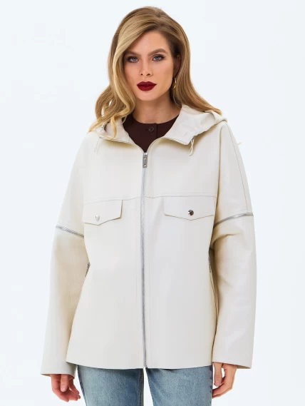 Женская кожаная куртка премиум класса 3086, бежевая, размер 46, артикул 24470-3