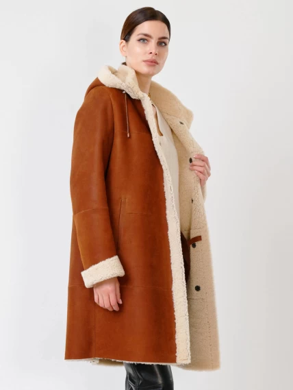 Зимний комплект женский: Дубленка 202 + Брюки 03, табачный/черный, р. 46, арт. 111320-3