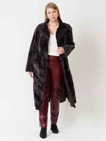 Зимний комплект женский: Шуба из каракуля Елизавета(с) + Брюки 02, коричневый/бордовый, р. 56, арт. 111305-3