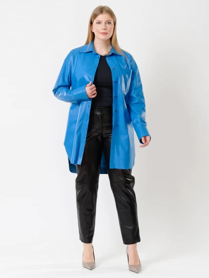 Кожаный костюм женский: Рубашка 01_2 + Брюки 04, голубой/черный, р. 46, арт. 111128-1