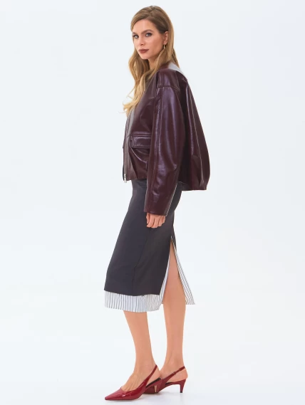 Кожаная куртка бомбер премиум класса для женщин 3094, бордовая, размер 50, артикул 24350-6