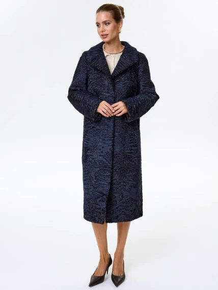 Длинное пальто из меха каракульчи для женщин премиум класса Лола(ав), синее, размер 48, артикул 33970-1