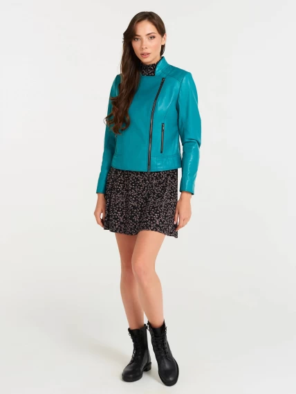 Кожаная куртка косуха женская 300, бирюзовая, размер 46, артикул 18790-3