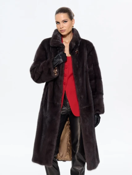 Длинная женcкая шуба  из меха норки Москвичка -1756, графитовая, размер 48, артикул 65450-2