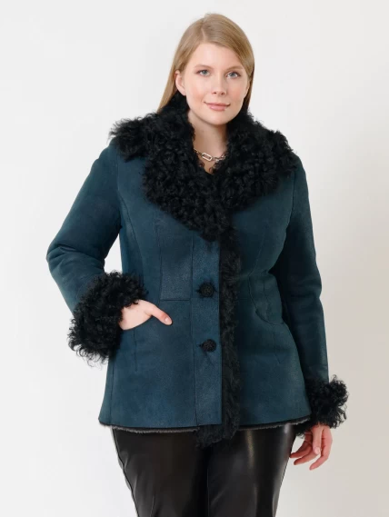 Короткая женская дубленка с овчиной тиградо 289, синяя, размер 42, артикул 62032-2