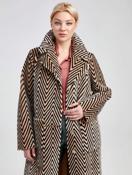 Зимний комплект женский: Дубленка 2003 + Брюки 03, бежевый/оливковый, р. 46, арт. 111306-6