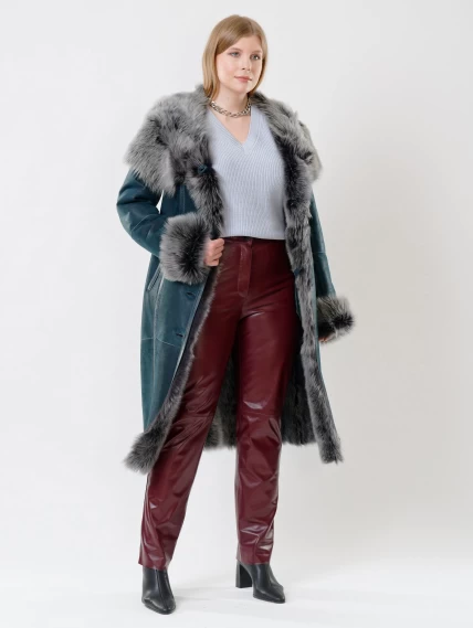 Зимний комплект женский: Дубленка 132 + Брюки 02, синий/бордовый, р. 44, арт. 111217-1