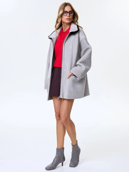 Женское полупальто с норковым воротником из натуральной овчины премиум класса 2057, серое, размер 44, артикул 64500-1