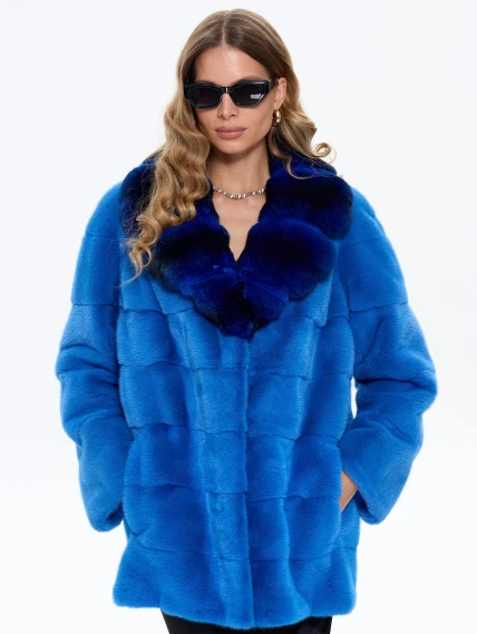 Голубая норковая шуба с шиншилой 2А, размер 54, артикул 65460-3