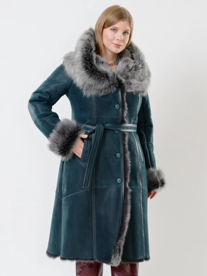 Зимний комплект женский: Дубленка 132 + Брюки 02, синий/бордовый, р. 44, арт. 111217-3