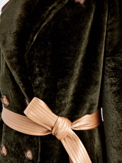 Двубортная двусторонняя женская дубленка из астрагана с мехом норки премиум класса 2017, хаки, размер 48, артикул 62750-2