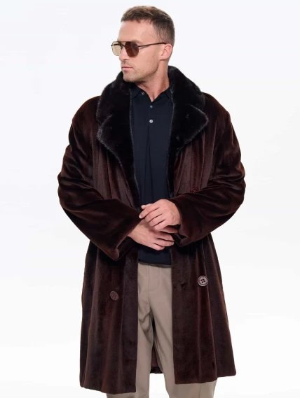 Мужская двубортная норковая шуба CADANO F086389A, коричневая, размер 56, артикул 34540-7