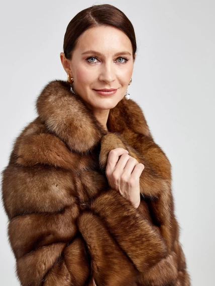 Зимний комплект женский: Шуба из меха соболя Лола + Брюки 03, коричневый/черный, р. 44, арт. 111344-5