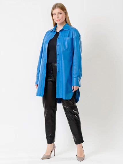 Кожаный костюм женский: Рубашка 01_2 + Брюки 04, голубой/черный, р. 46, арт. 111128-0