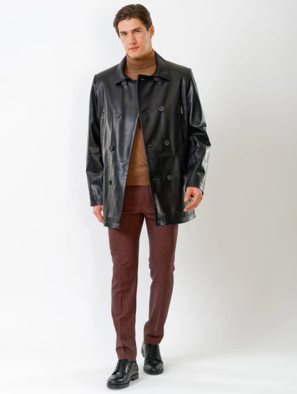 Двубортный мужской кожаный бушлат премиум класса 538, черный, размер 58, артикул 28670-3