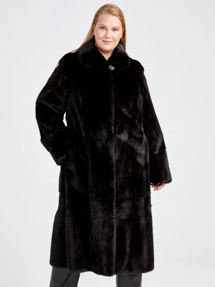 Длинная норковая шуба с воротником стойкой для женщин Елизавета(в), черная, размер 70, артикул 32910-0