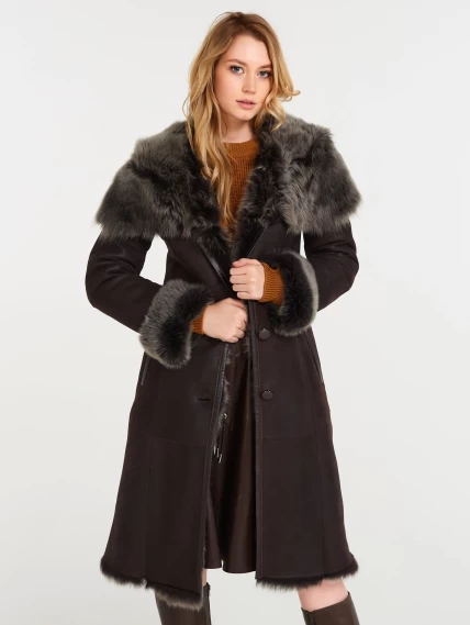 Зимний комплект женский: Дубленка 131 + Юбка с поясом 01рс, коричневый, р. 44, арт. 111325-3