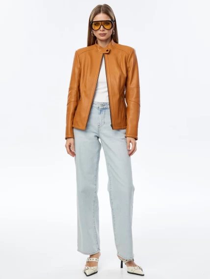 Кожаная женская куртка премиум класса 3044, песочная, размер 48, артикул 24280-4