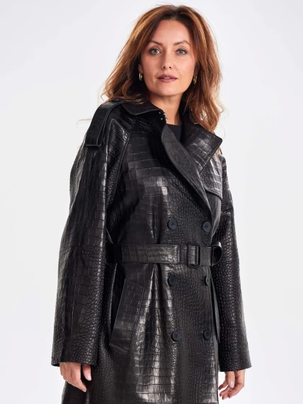 Кожаное пальто с принтом под крокодила премиум класса для женщин 3071, черное, размер 54, артикул 63350-5