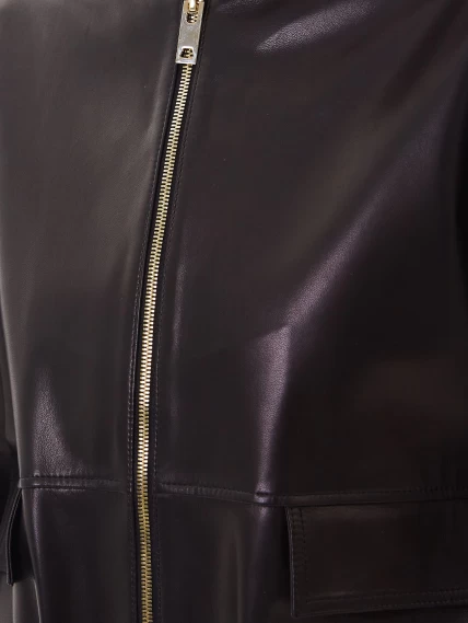 Кожаная куртка бомбер премиум класса для женщин 3094, черная, размер 46, артикул 24350-2