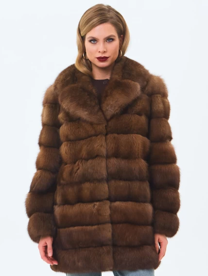 Шуба из меха соболя женская премиум класса 2А, темно-коричневая, размер 46, артикул 34210-4