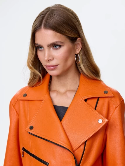 Кожаная куртка косуха премиум класса для женщин 3047, оранжевая, размер 52, артикул 24290-2