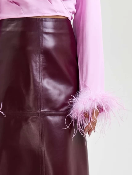 Кожаная юбка миди 09, бордовая, размер 44, артикул 85570-2