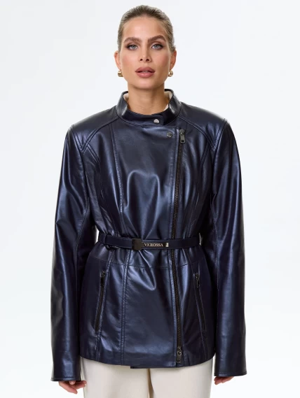 Женская кожаная куртка косуха 320(нв), синяя, размер 48, артикул 90700-4