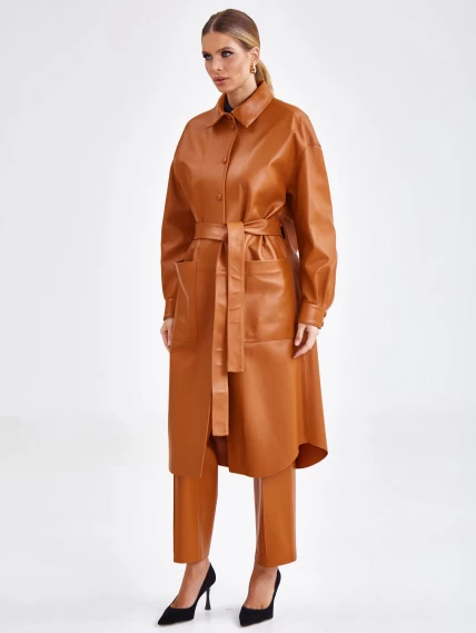 Женский кожаный плащ рубашка премиум класса 04, виски, размер 48, артикул 25710-2